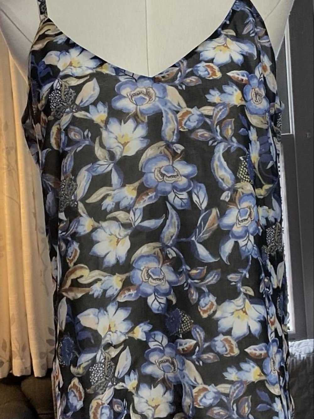 White House Black Market Floral V-Neck Camisole in Blue and Black